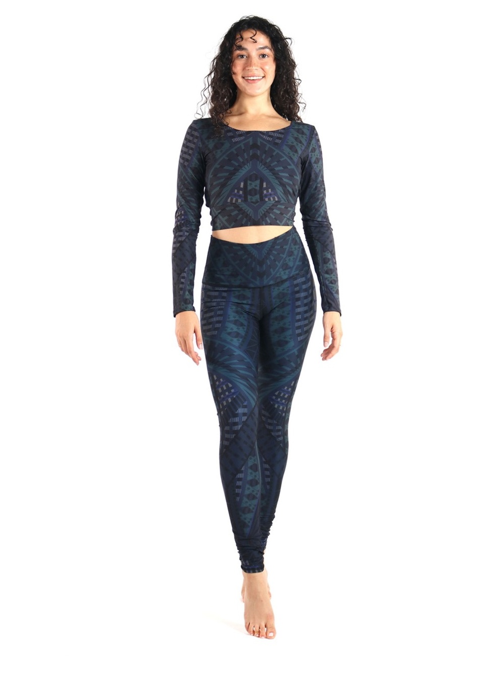 Yoga Democracy Geometric Leggings Crop Top Matching Set Women’s Medium